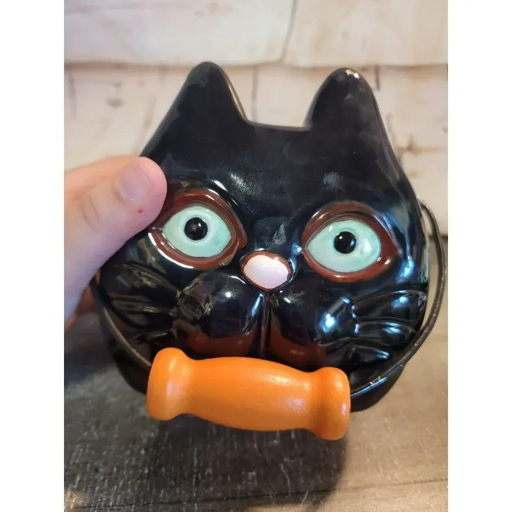 Ceramic Halloween black cat basket‎ decor